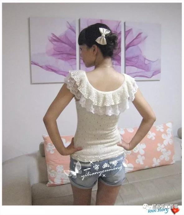 裙子花边编织方法从上往下织开衫,荷叶花边蕾丝打底衫