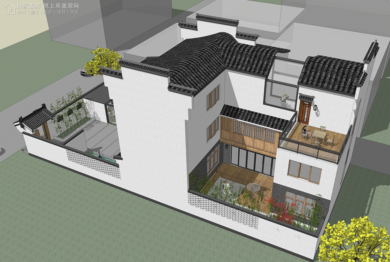 三层新中式别墅全套设计图纸,新中式合院别墅户型图纸