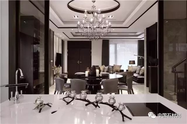 现代简约全屋大理石别墅效果图,轻奢风装修大理石别墅图片