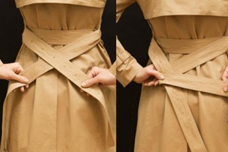 风衣腰带的蝴蝶结怎么打的视频,风衣腰带交叉蝴蝶结慢动作