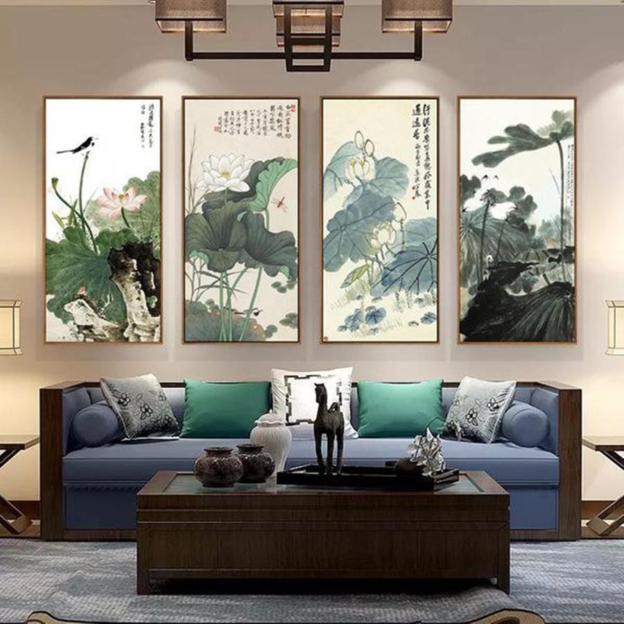 新中式沙发背景墙挂画效果图大全,新中式沙发背景墙简单大气效果图