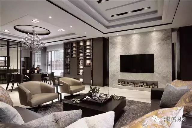 现代简约全屋大理石别墅效果图,轻奢风装修大理石别墅图片