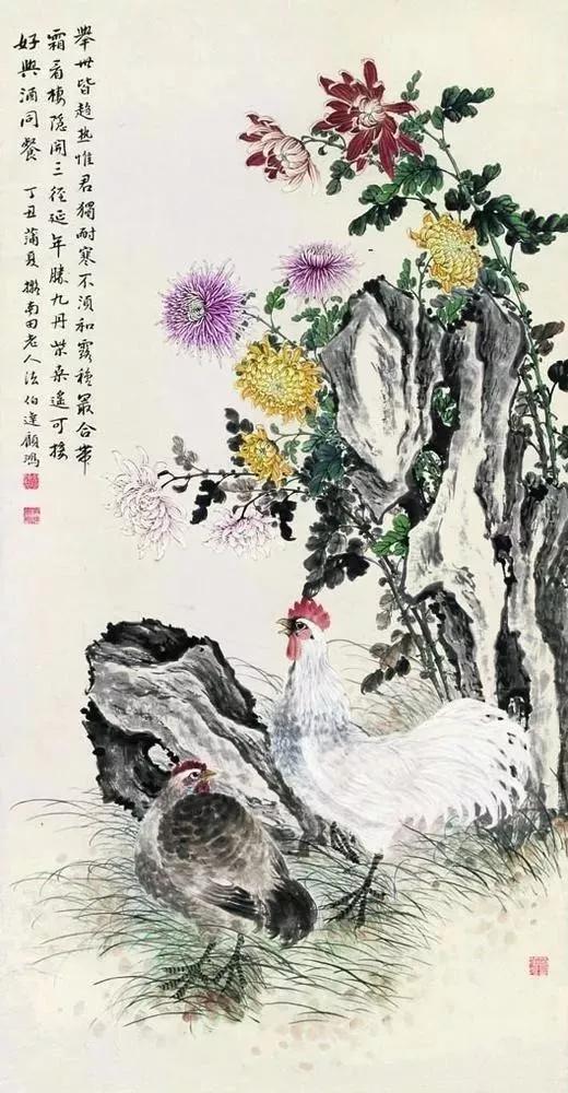 淡雅菊花国画100幅临摹,国画深秋菊花风景写意