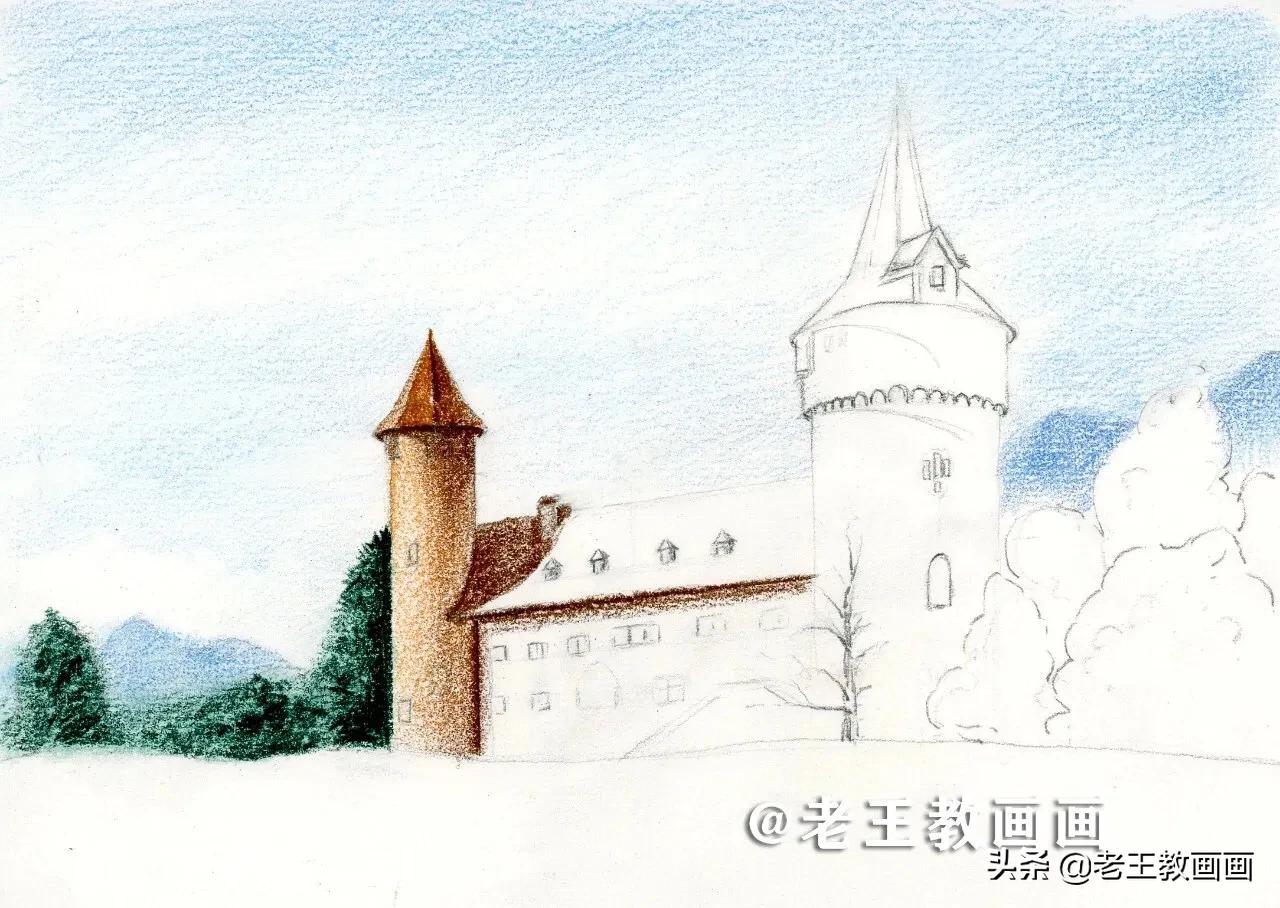 用彩铅画个梦幻城堡,用彩铅涂色城堡