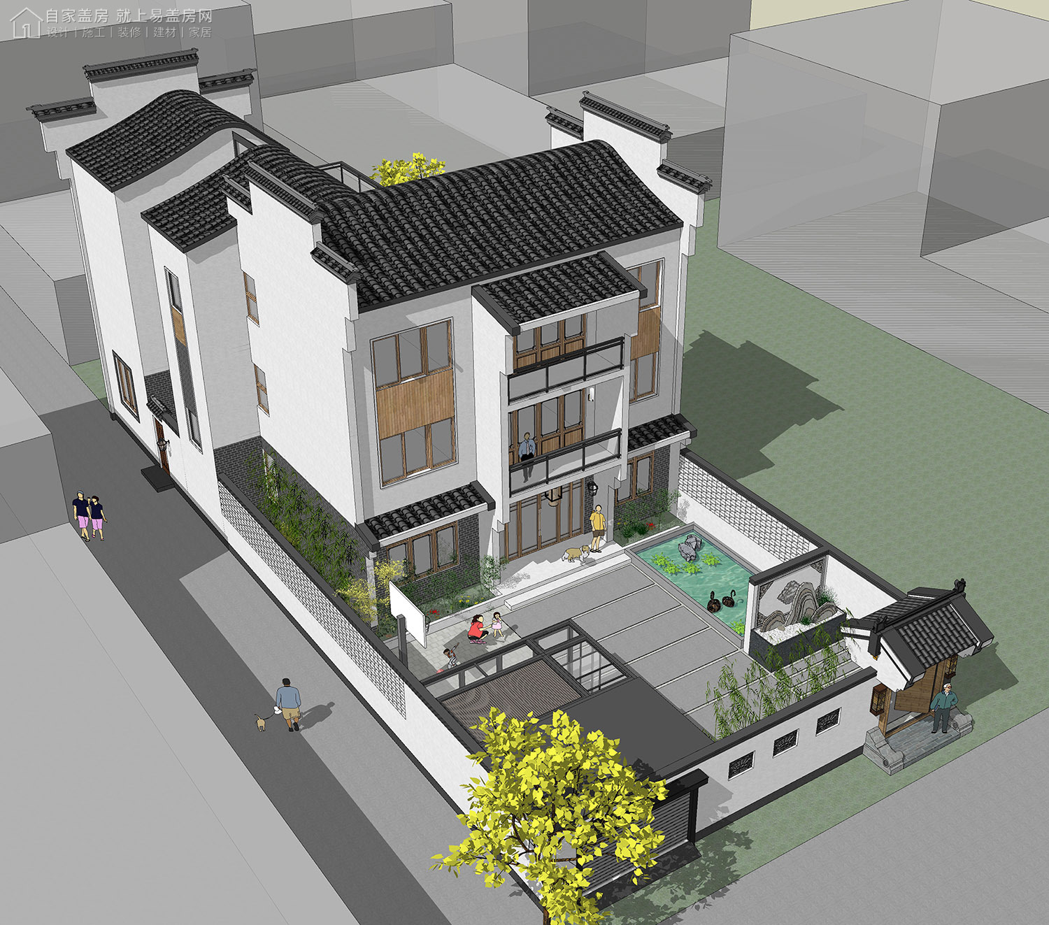 三层新中式别墅全套设计图纸,新中式合院别墅户型图纸