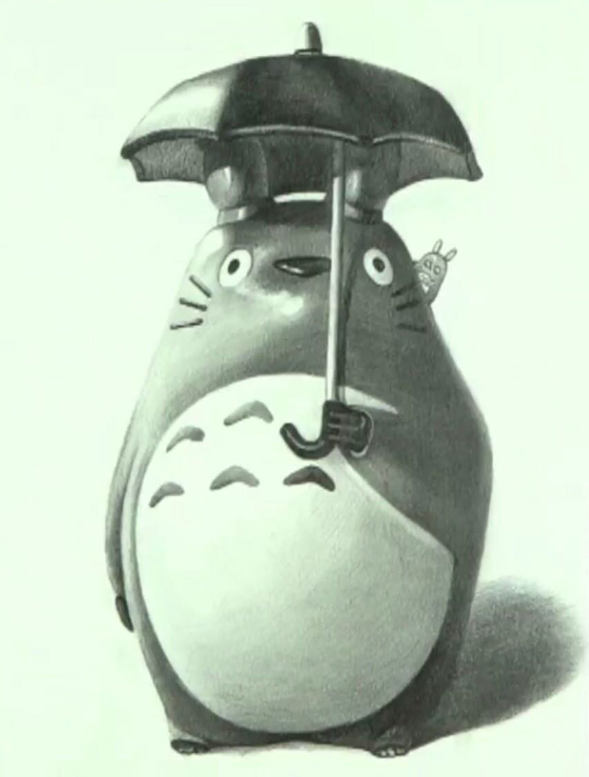 龙猫宫崎骏撑伞画画,宫崎骏动漫龙猫场景手绘铅笔