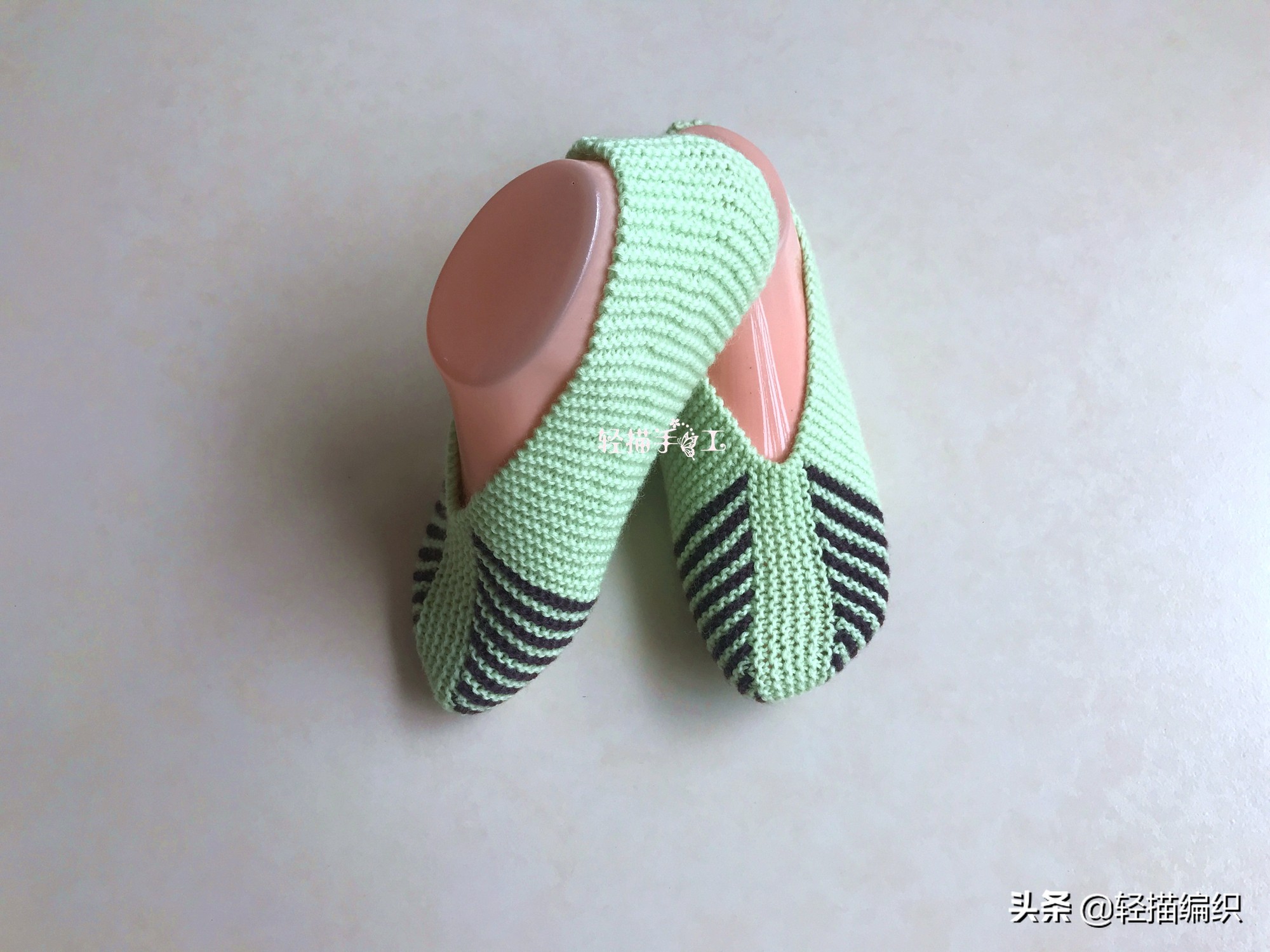 单条纹复古花样地板袜编织,新手一学就会织的地板袜