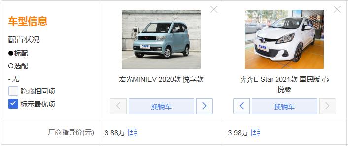 长安奔奔e-star和国民版对比,奔奔e-star国民版与五菱ev
