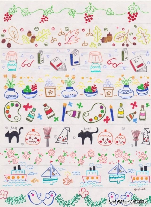 手绘山边框简笔画,大树边框简笔画手绘