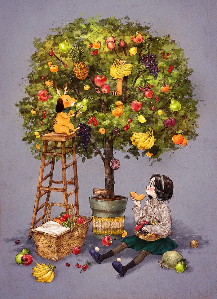 韩国插画师森林女孩日记图文,水彩插画森林女孩日记