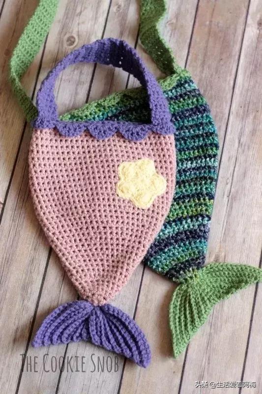 钩针美人鱼包包玩偶图解,美人鱼包包头部钩针教程