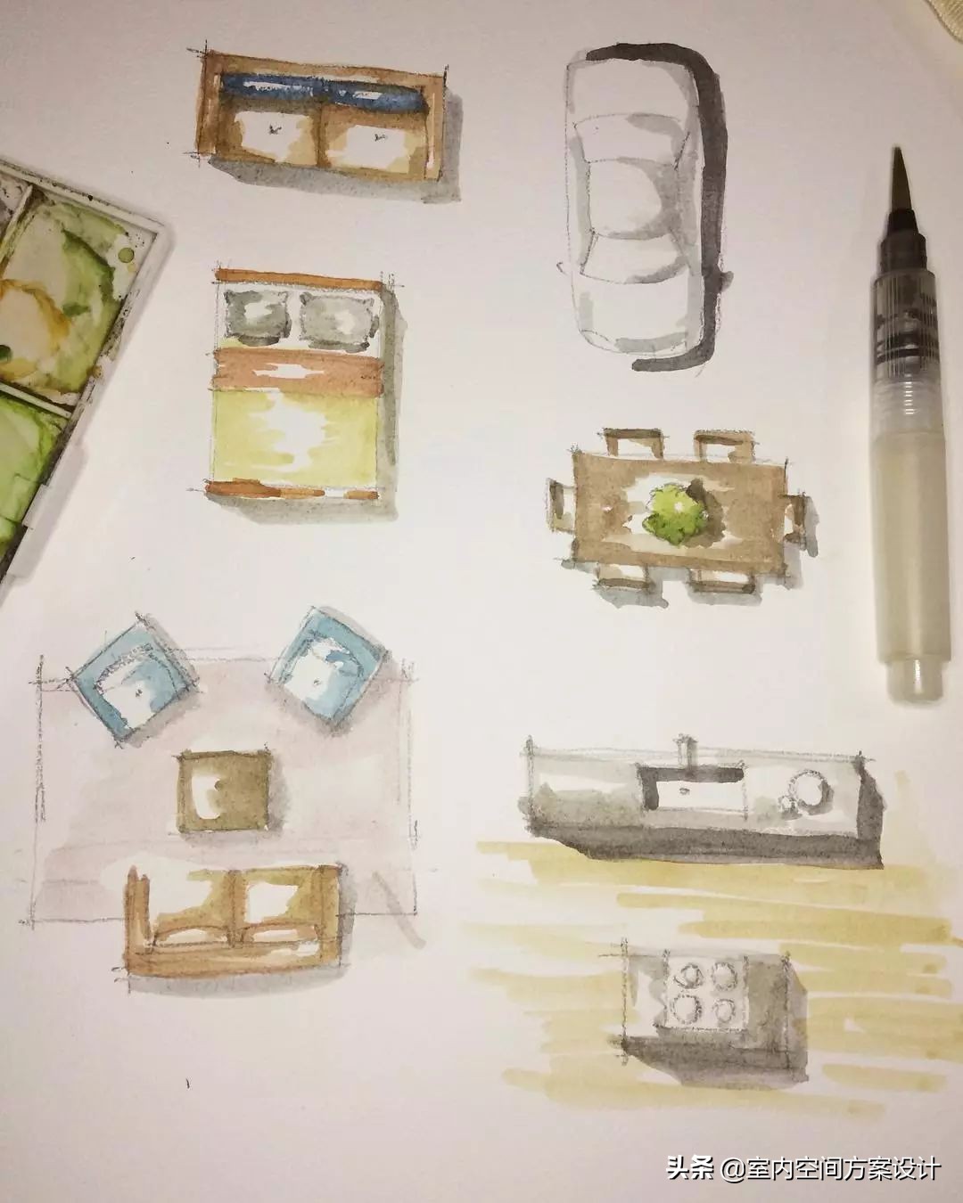 设计师如何快速手绘平面图,手绘平面设计方案手稿