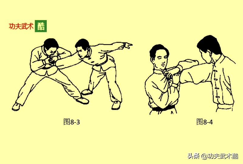 擒腕法（2），用外力压迫和猛力击打，使敌腕关节剧痛而屈服