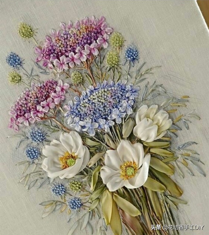 丝带绣手工刺绣,刺绣针法全针绣