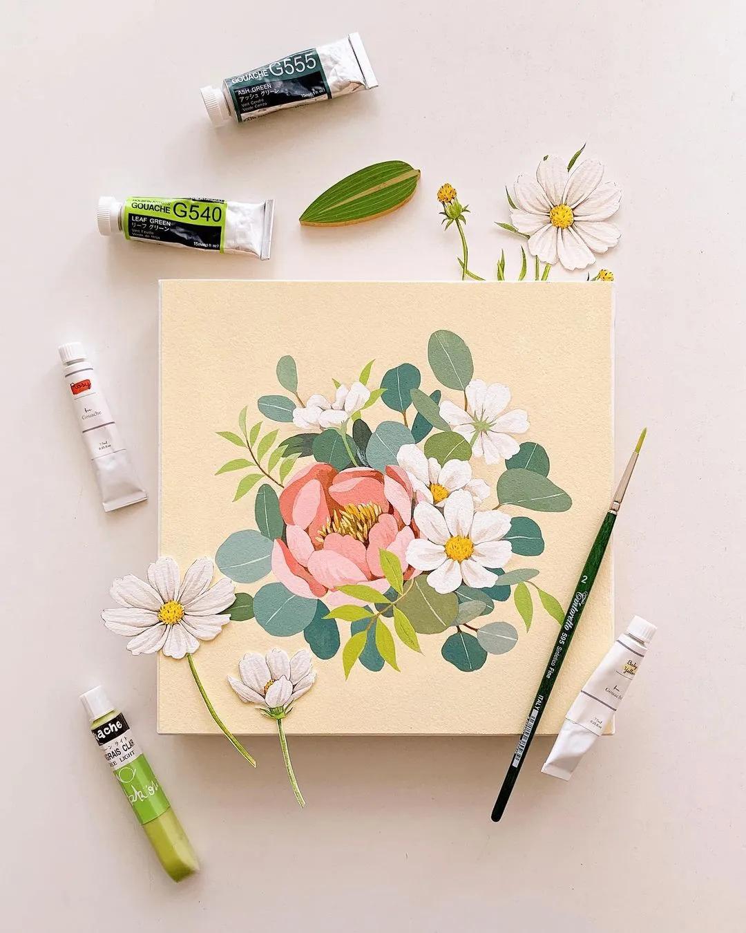 超美水彩画治愈,韩国女孩画画