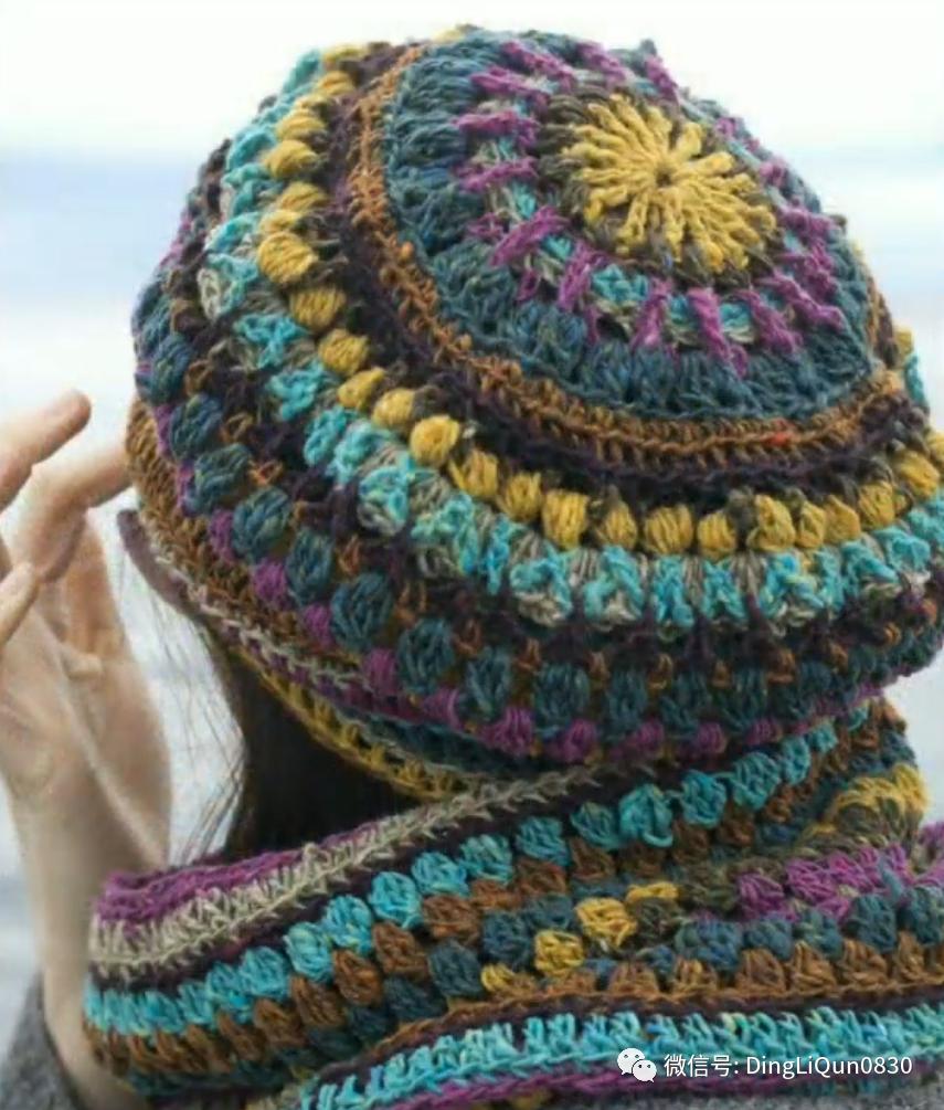 拼色帽子花样钩织教程冰丝线,双色线搭配的帽子钩织教程
