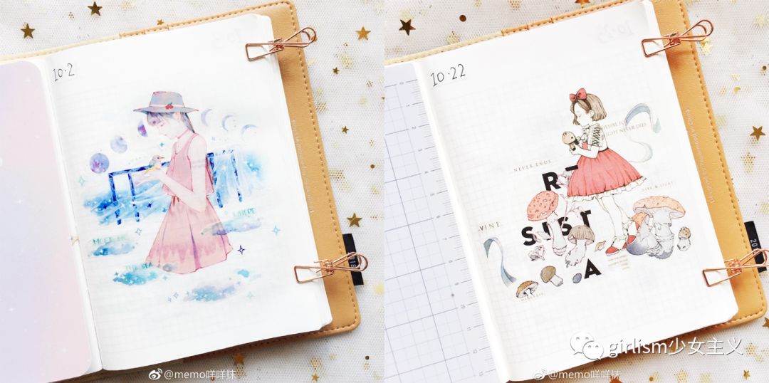 少女色系手帐素材,少女风格简单手帐教程用贴纸