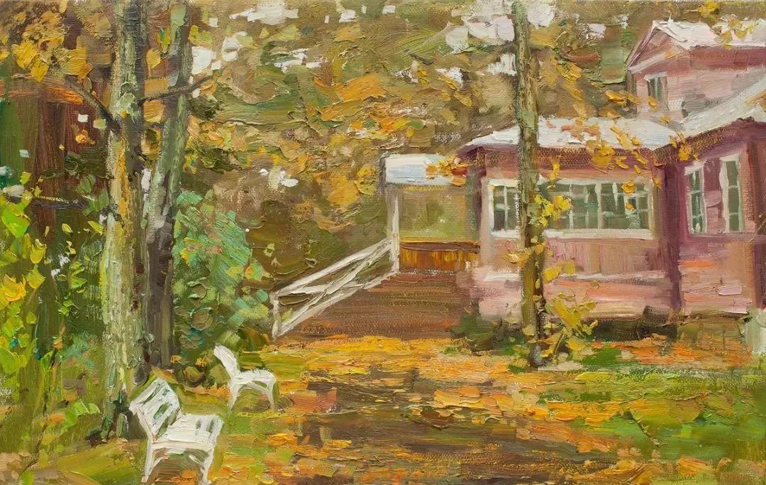 氛围感风景油画作品简单初学者,简单的小清新系油画