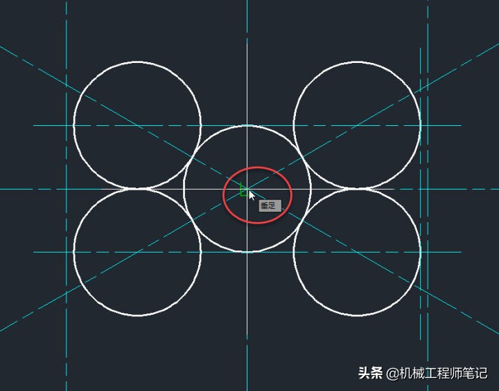 两条线怎么画内切圆cad,cad怎么在圆里画5个内切圆