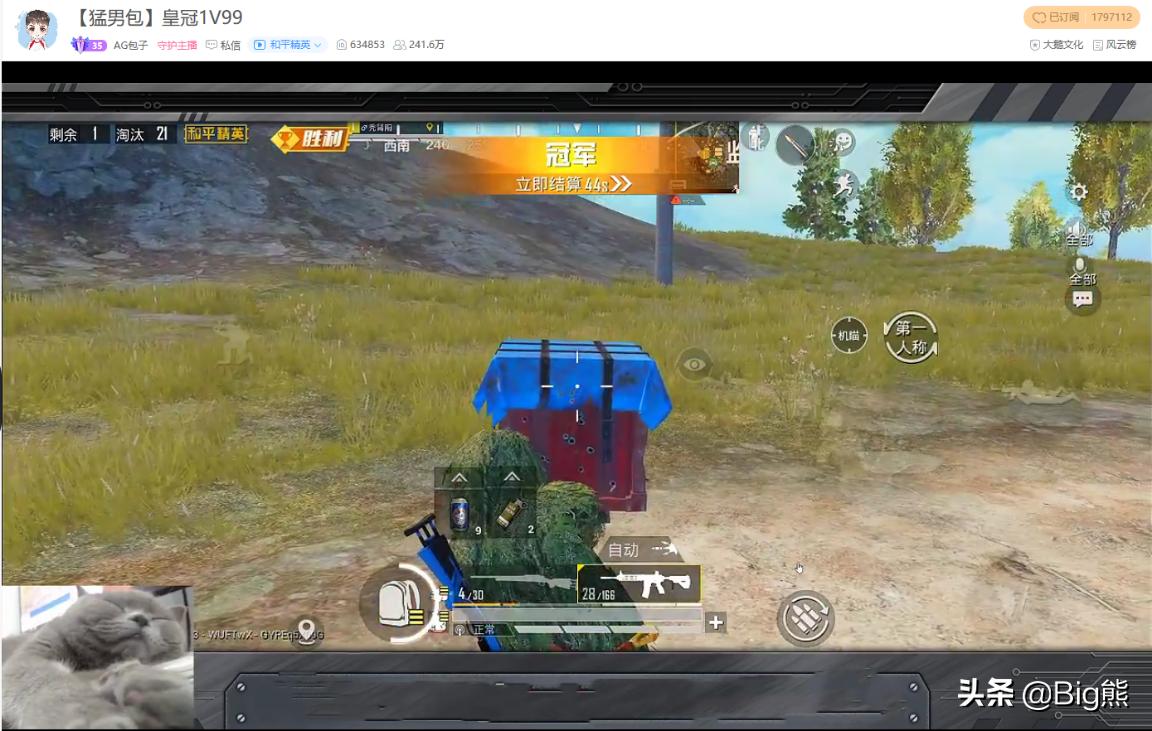 *牙虎**包子用猫来直播，打出21杀吃鸡战绩，粉丝表示要继续看猫！