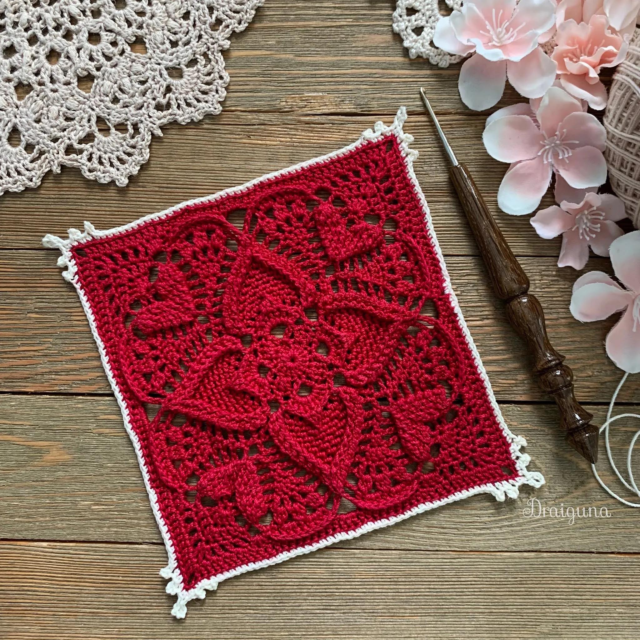 钩针编方形餐垫图,爱心镂空长方形桌垫钩织教程