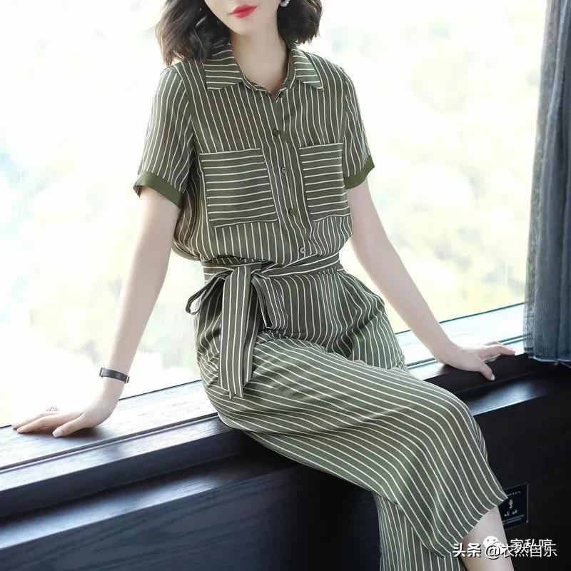 休闲阔腿裤套装修身显瘦,夏天穿凉鞋的高级阔腿裤