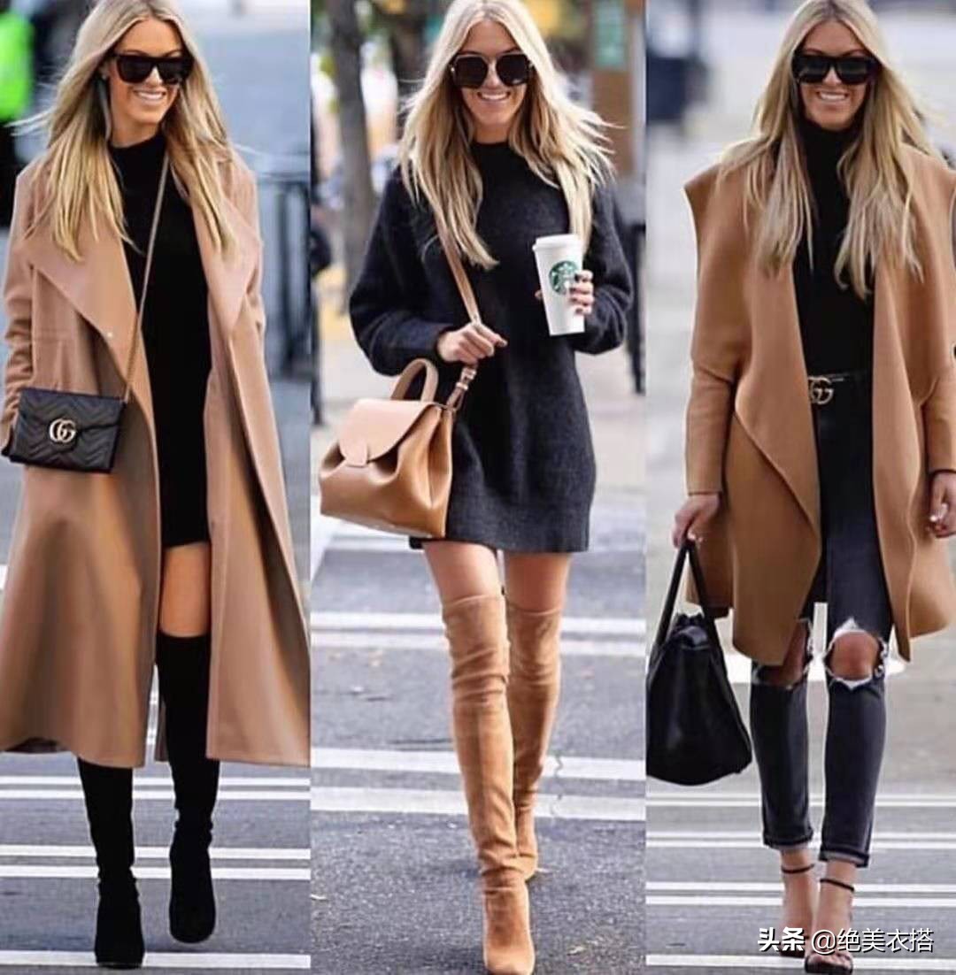 双面羊绒大衣极简轻奢风早秋穿搭,黑色羊绒大衣中长款外套穿搭