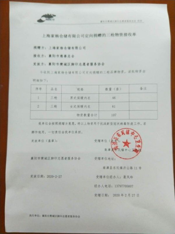 三枪集团捐款了吗,三枪捐物资