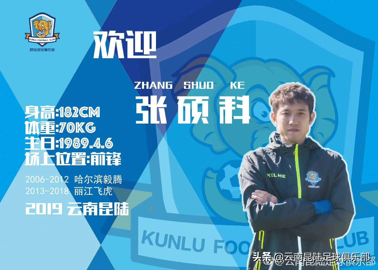 张硕科下半赛季上阵朱明辉、沈辑星、王通加盟云南昆陆