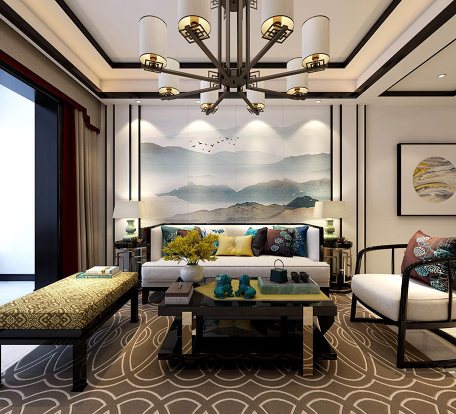 新中式沙发背景墙挂画效果图大全,新中式沙发背景墙简单大气效果图