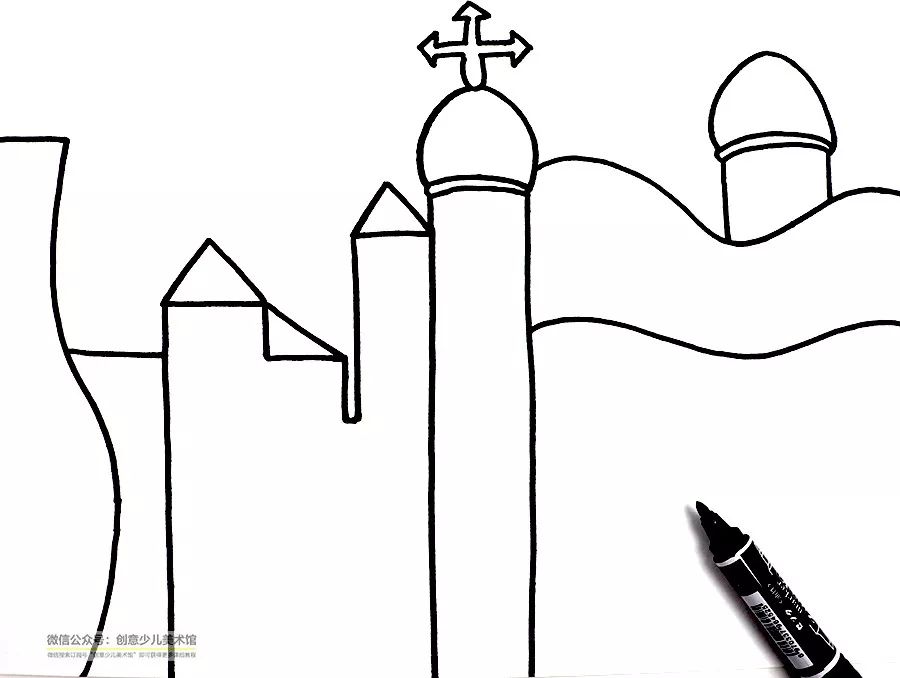 匈牙利特色建筑城堡儿童画,创意儿童画美丽的房子