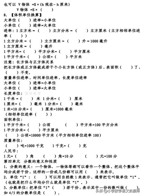 人教版小学六下复习数学知识点,六下数学人教版重点难点题讲解