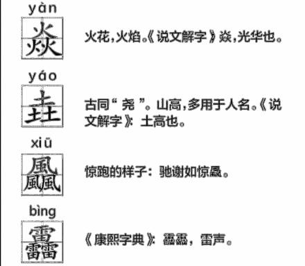 带有三叠字的生僻字有哪些,这些三叠字大家都认识吗
