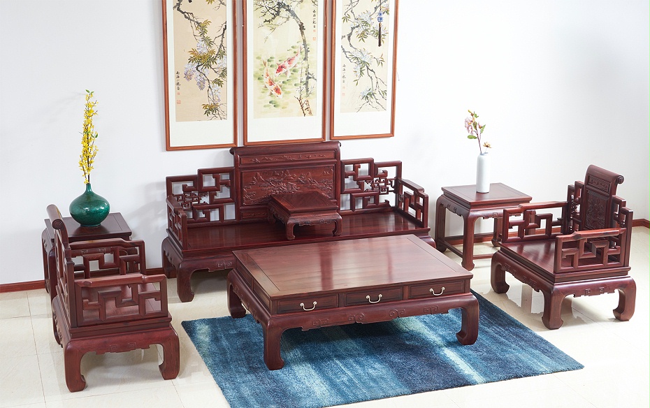 商品房红木家具客厅效果图,古典红木新中式风格家具