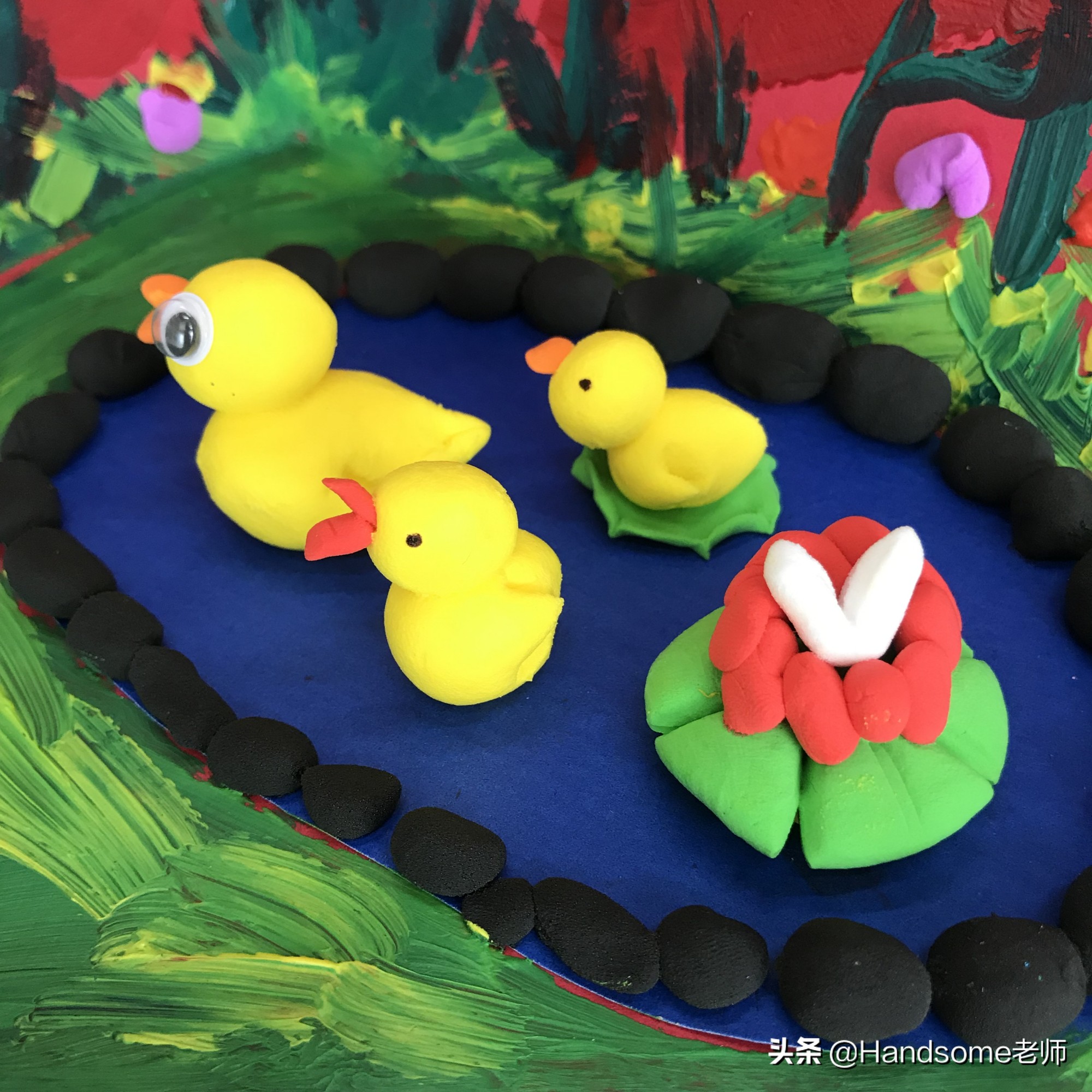 儿童美术创意画小鸭子,儿童创意画爱游泳的鸭子