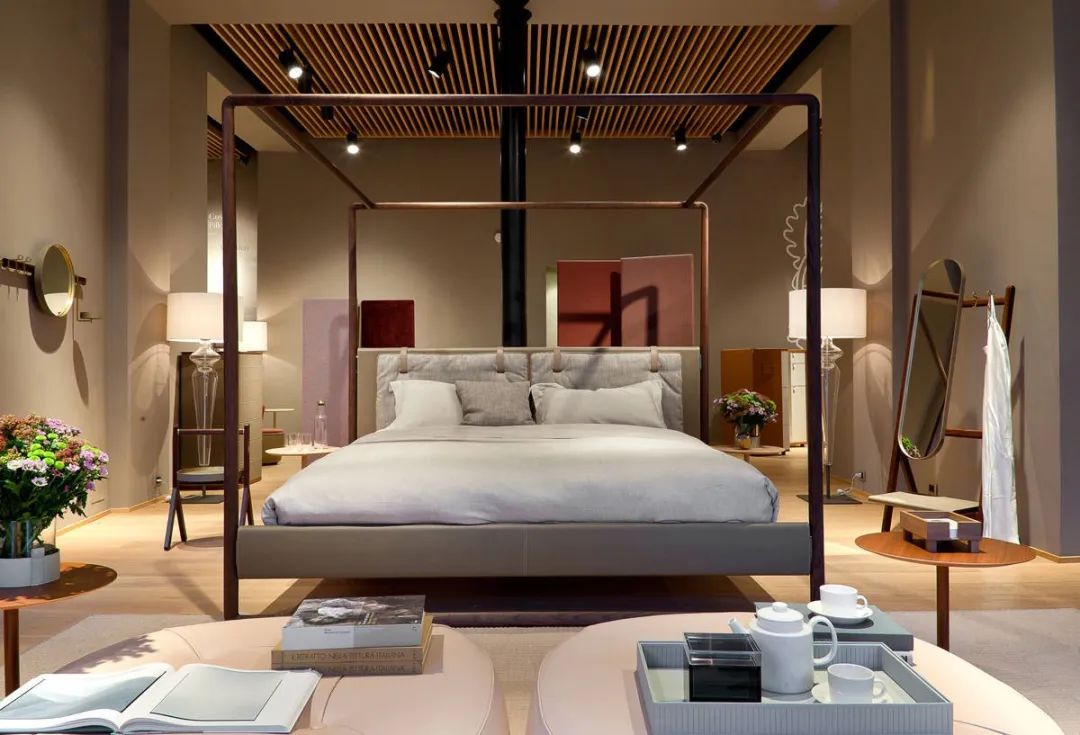 卧室床柜一体效果图,现代简约卧室家具全套