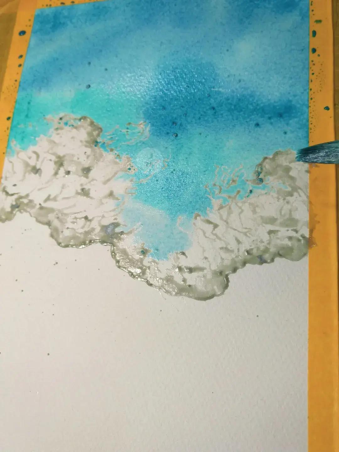 用水彩笔画海滩和海鸥,水彩风景画海滩图片