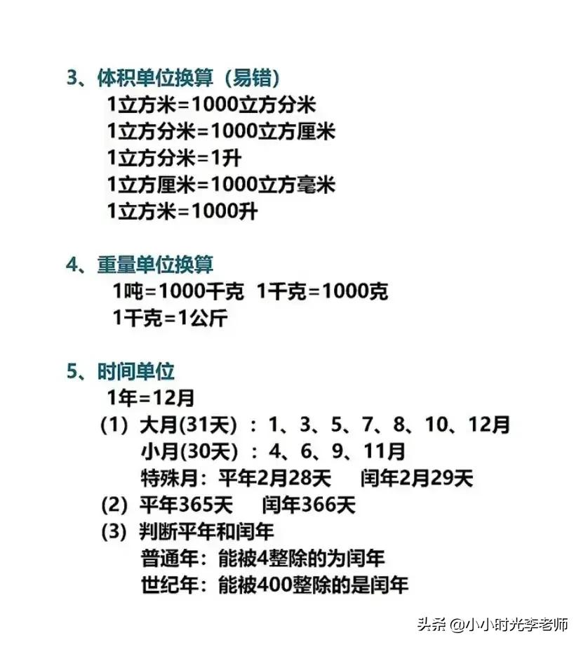 上海小学数学概念公式定律整理,小学数学单位换算公式大全免费