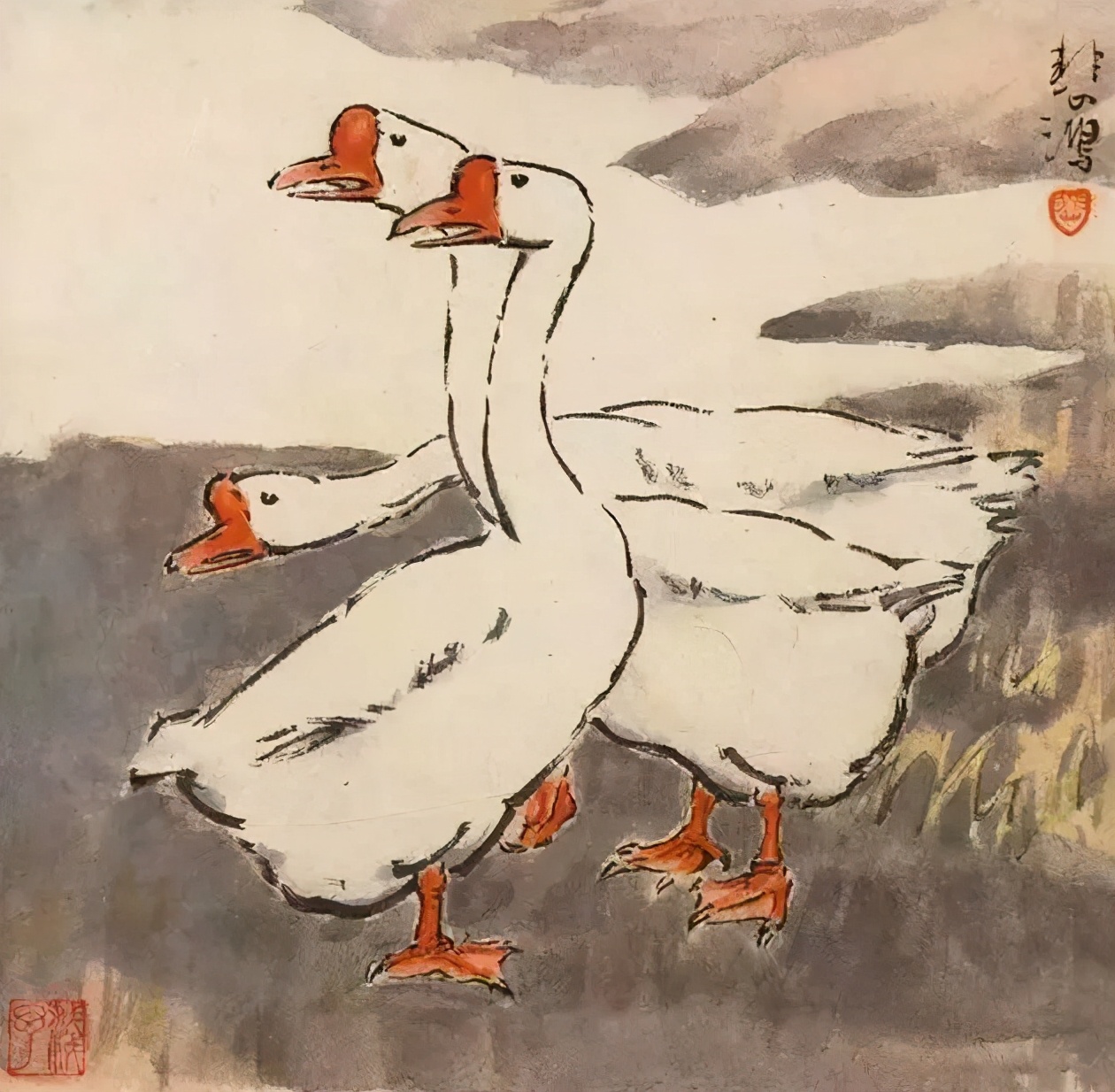 写意鹅国画图片,朱雪娥国画100幅