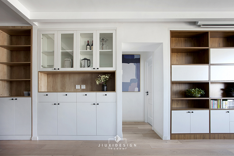 墙面一体储物柜1米4设计图,客厅最实用储物墙面设计