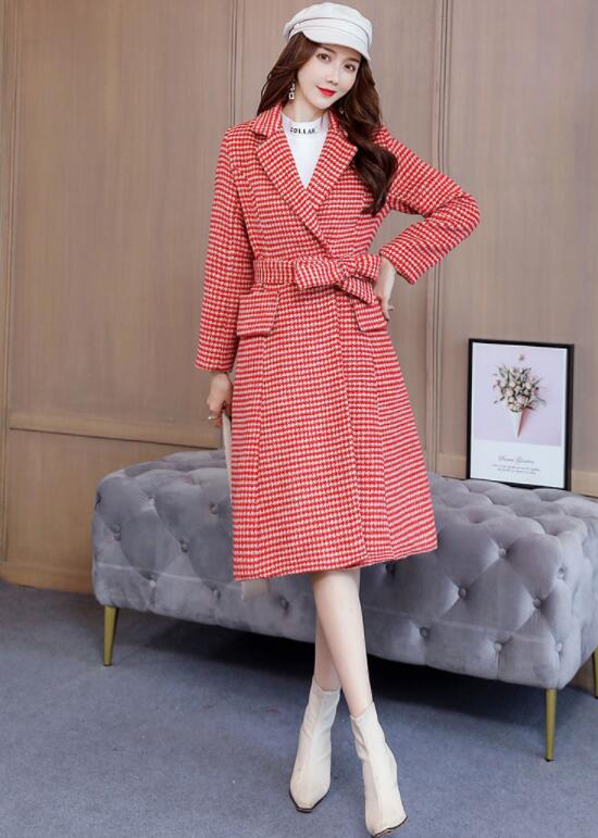 红格子衬衣搭配什么外套,复古红格子中长款外套怎么搭配