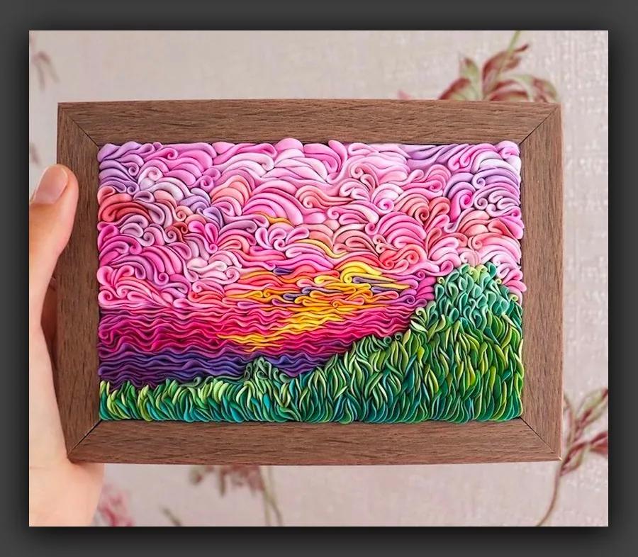 儿童风景画大全轻粘土,用轻粘土和a4纸画风景画