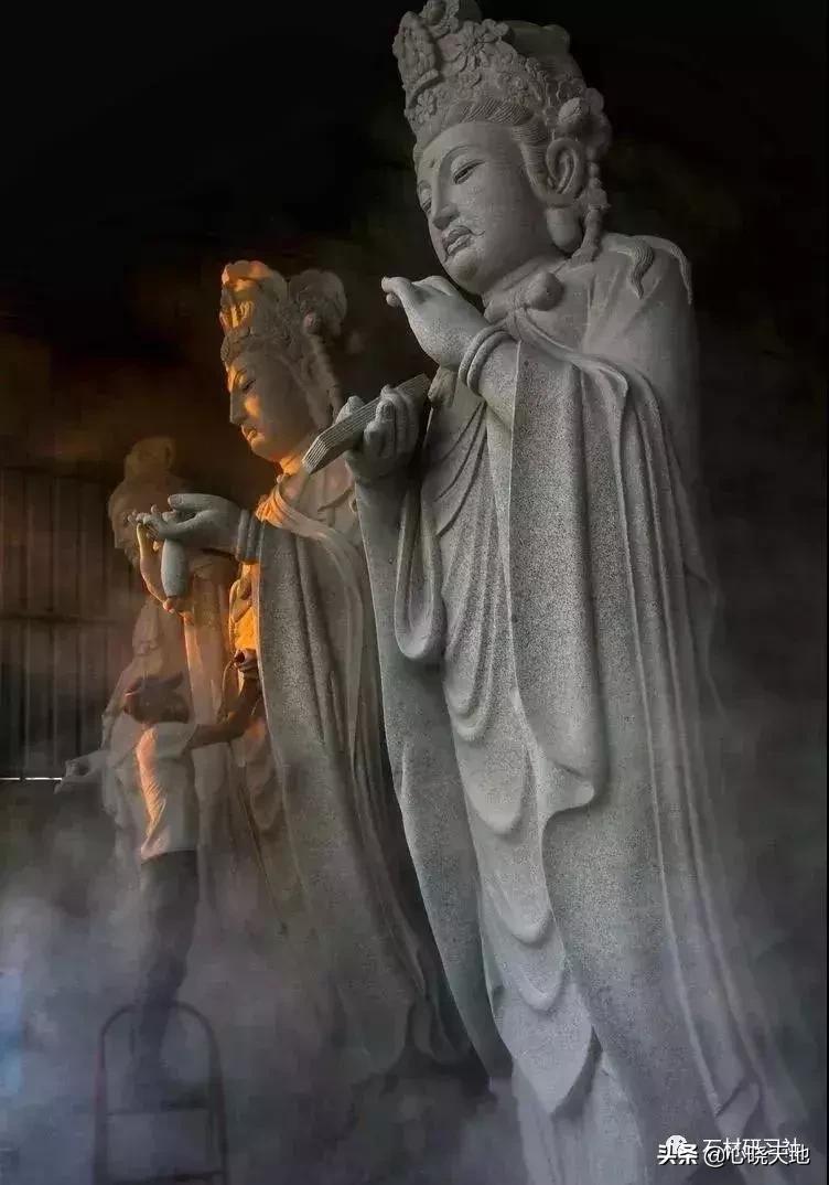 石雕观音佛像雕刻,彩绘汉白玉观音石雕佛像雕刻定制