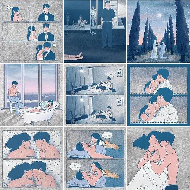 韩国插画师霸道总裁插画,韩国插画师笔下的情侣日常