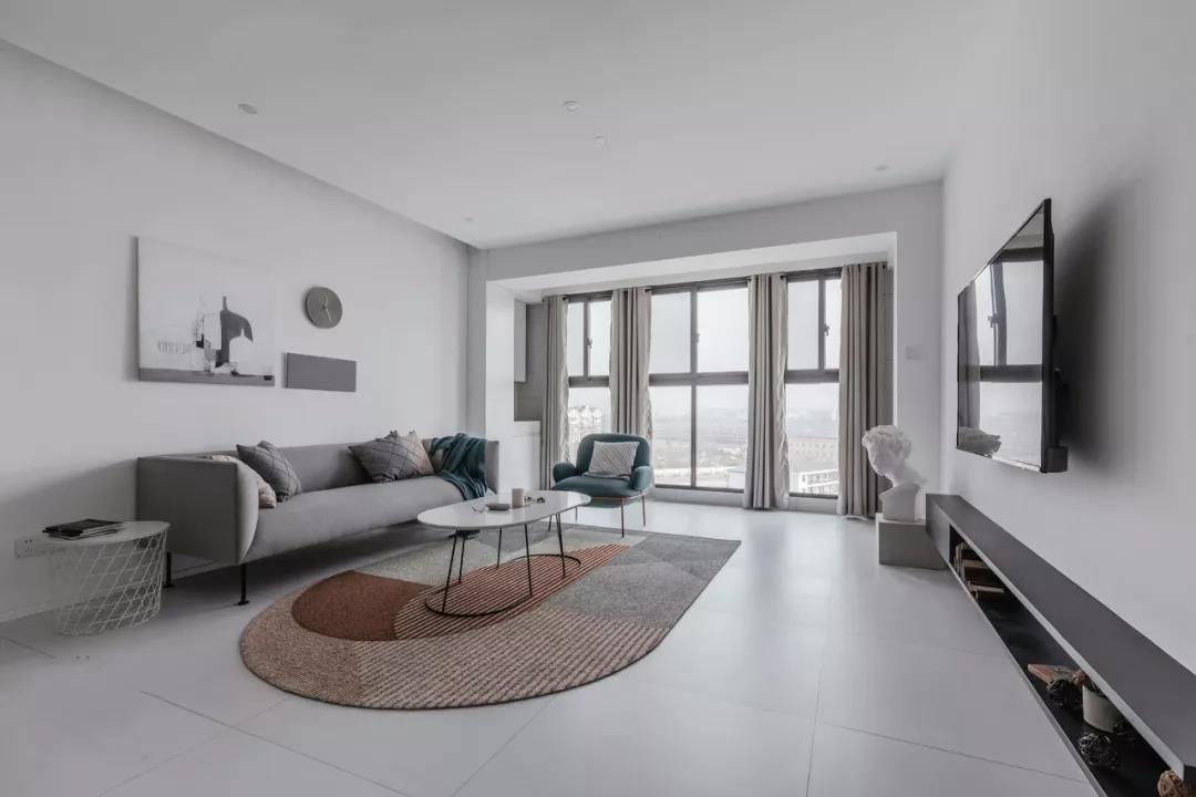 摩卡灰地砖客厅效果图,灰咖色客厅地砖装饰效果