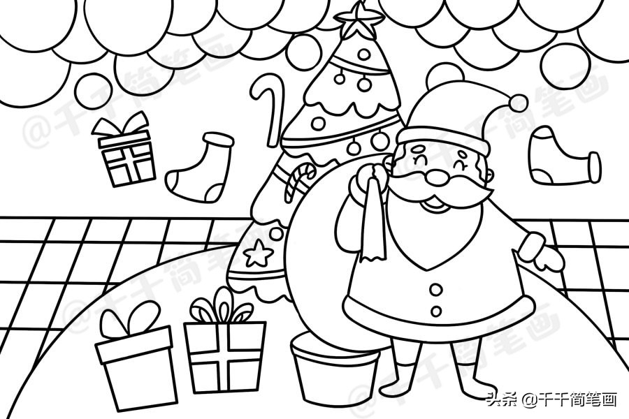 圣诞节简笔画场景圣诞老人,圣诞节黑板报简笔画圣诞老人