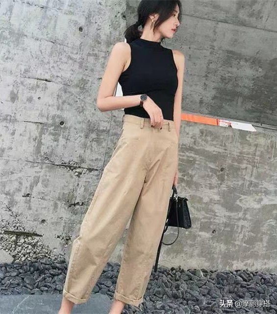 卷裤脚日系哈伦裤,小腿外翻适合哈伦裤与直筒裤