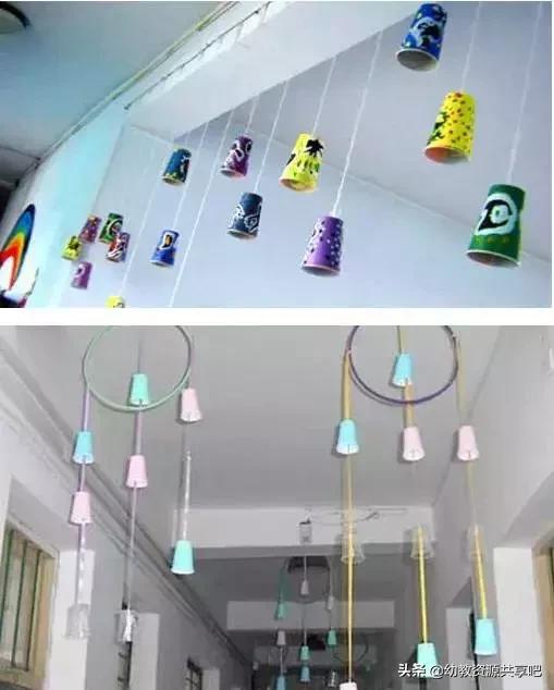 幼儿园环创教室吊饰简单又好看,幼儿园吊饰筷子纸杯环创简单好看