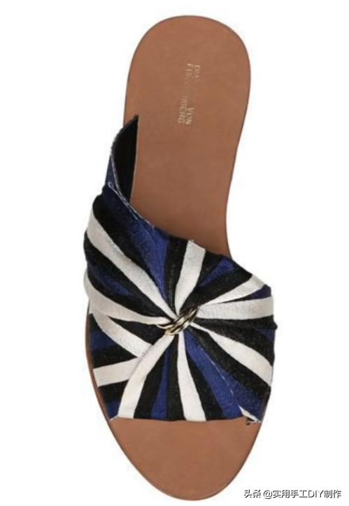 斜条纹小蝴蝶结拖鞋的织法,蝴蝶结草编拖鞋