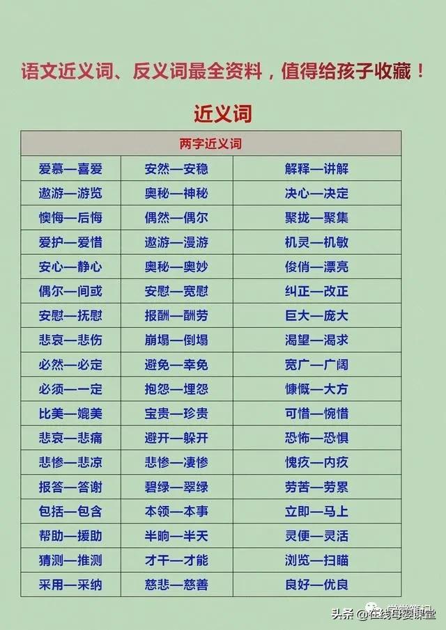 小学一年级语文近反义词可打印,小学语文尚常见的600个反义词